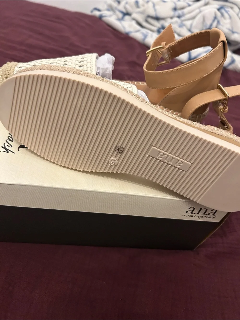 a.n.a Cream Woven Espadrille Platform Sandal with Tan Ankle Strap